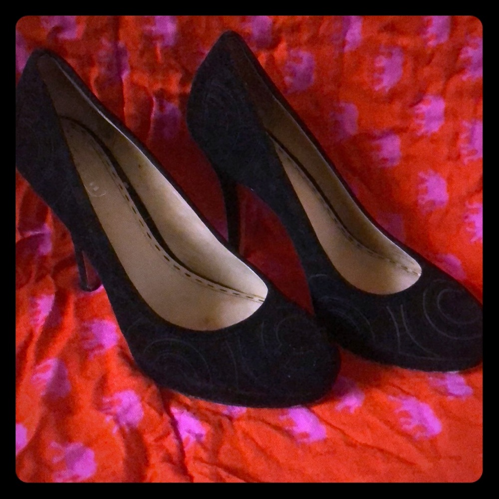 Size 8 Black Suede Coach Heels